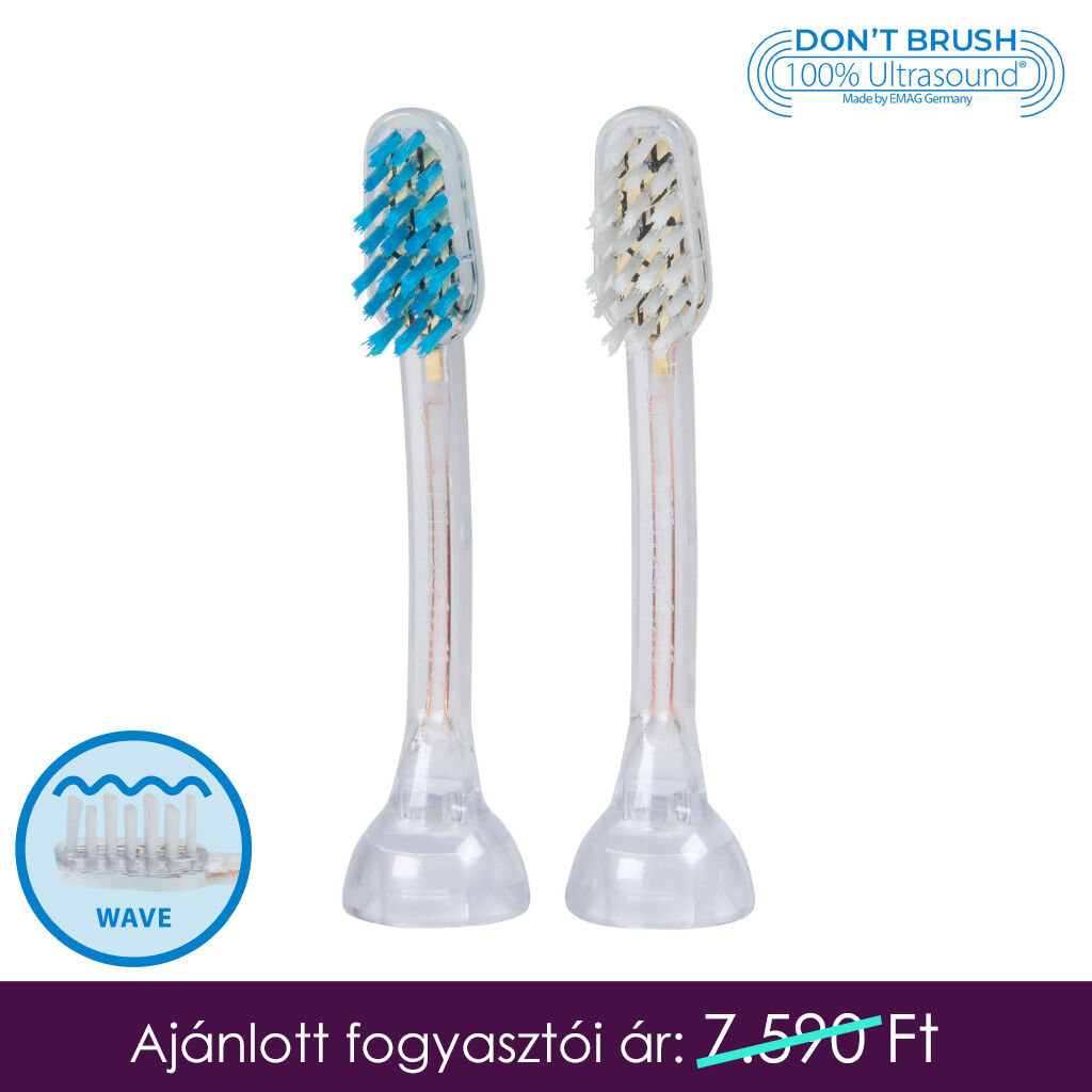 emmi®-dent E2 Wave GO és Metallic ultrahangos cserélhető fogkefefejek felnőtteknek (2x)