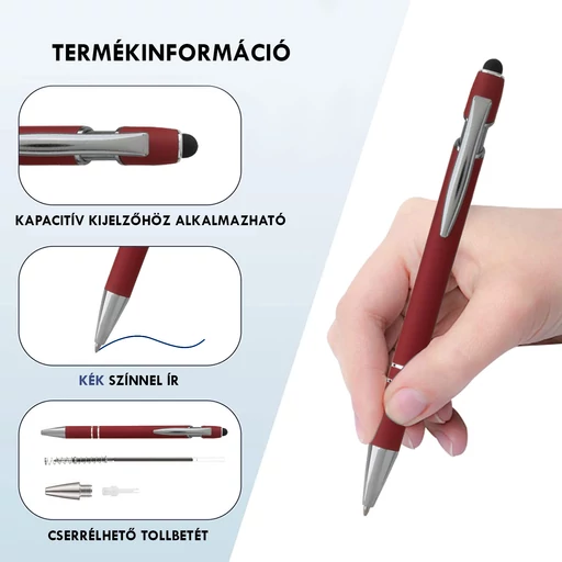 Univerzális minőségi érintőképernyős toll 2in1 (bármilyen kapacitív kijelzőhöz + kék golyóstoll)