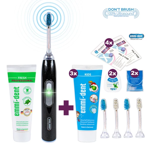 Emmi-dent METALLIC ultrahangos fogkefe szett - gyémántfekete -AKCIÓS CSOMAG